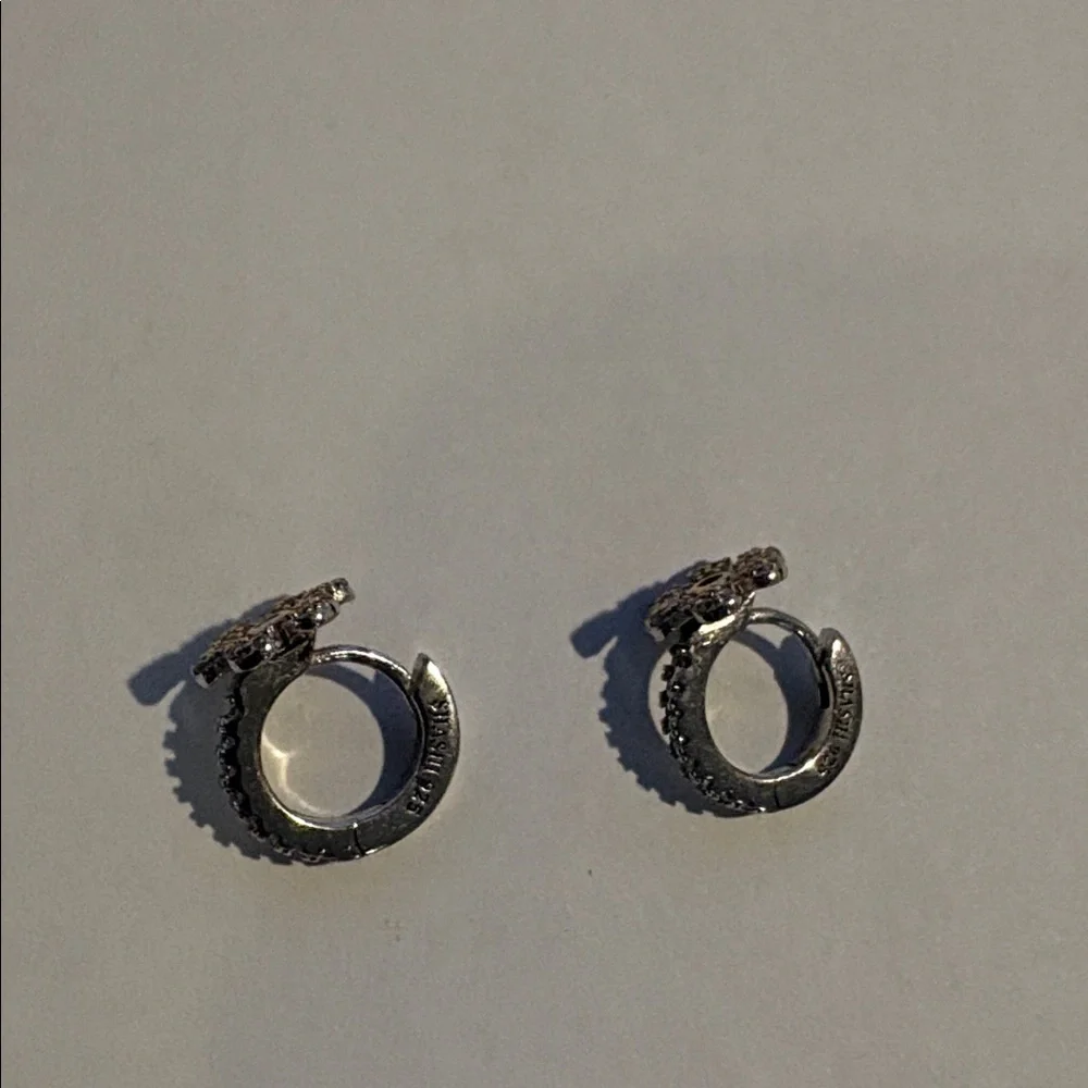 SHASHI Silver Plated Pave Floral Huggie Petite Earrings - Picture 8 of 8